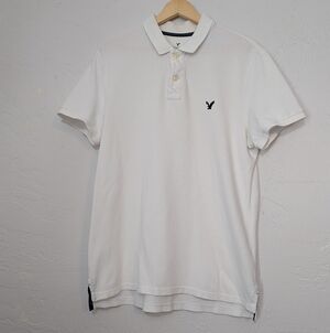 American Eagle Men's White Polo Shirt Classic Casual Preppy Cotton Capsule Large